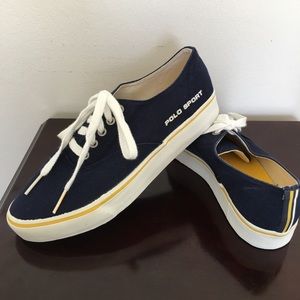 Polo Sport Navy Lace Up Sneakers with Yellow Accents NWOT